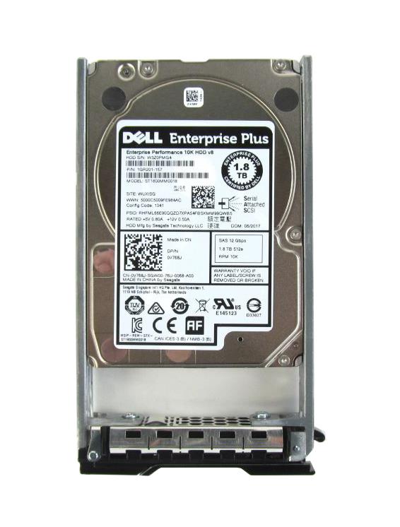 0V768J Dell 1.8TB 10000RPM SAS 12Gbps 128MB Cache 2.5-inch Internal Hard Drive with Tray for PowerEdge Server G13