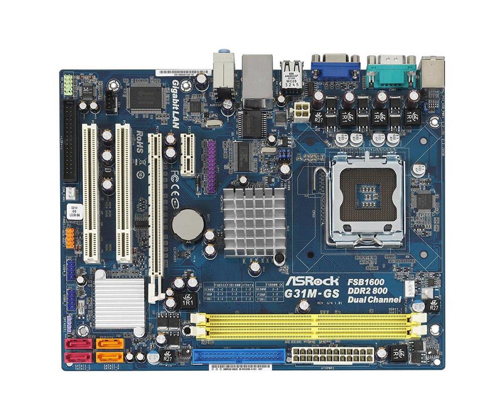 101746 ASRock G31M-GS R2.0 Socket LGA 775 Intel G31 + ICH7 Chipset Core 2 Extreme/ Core 2 Quad/ Core 2 Duo/ Pentium Dual-Core/ Celeron Dual-Core Processors Support DDR2 2x DIMM 4x SATA2 3.0Gb/s Micro-ATX Motherboard (Refurbished)