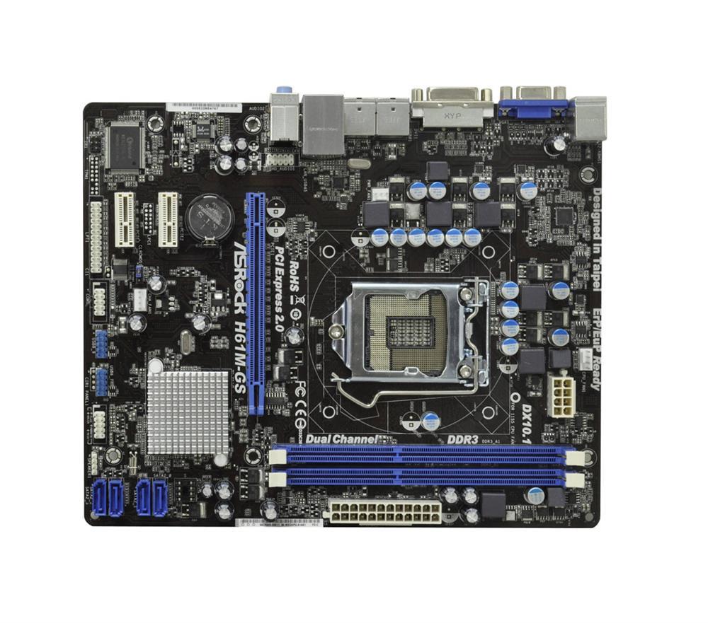 105528 ASRock H61M-GS Socket LGA 1155 Intel H61 3rd/2nd Generation Chipset Core i7 / i5 / i3 / Pentium / Celeron / Xeon Processors Support DDR3 2x DIMM 4x SATA2 3.0Gb/s Micro-ATX Motherboard (Refurbished)