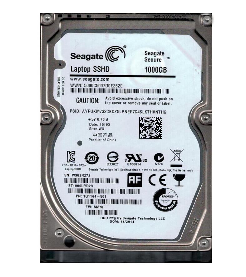 1G1164-501 Seagate Laptop SSHD 1TB 5400RPM SATA 6Gbps 64MB Cache 8GB MLC NAND SSD (SED-FIPS 140-2) 2.5-inch Internal Hybrid Hard Drive