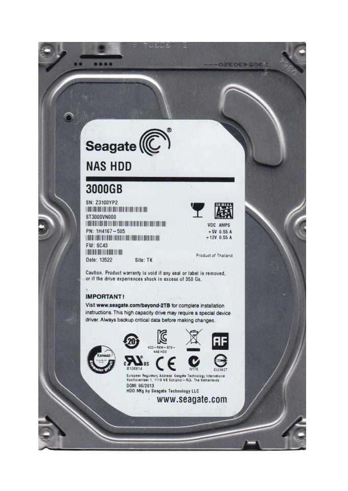 1H4167-505 Seagate NAS HDD 3TB 7200RPM SATA 6Gbps 64MB Cache 3.5-inch Internal Hard Drive