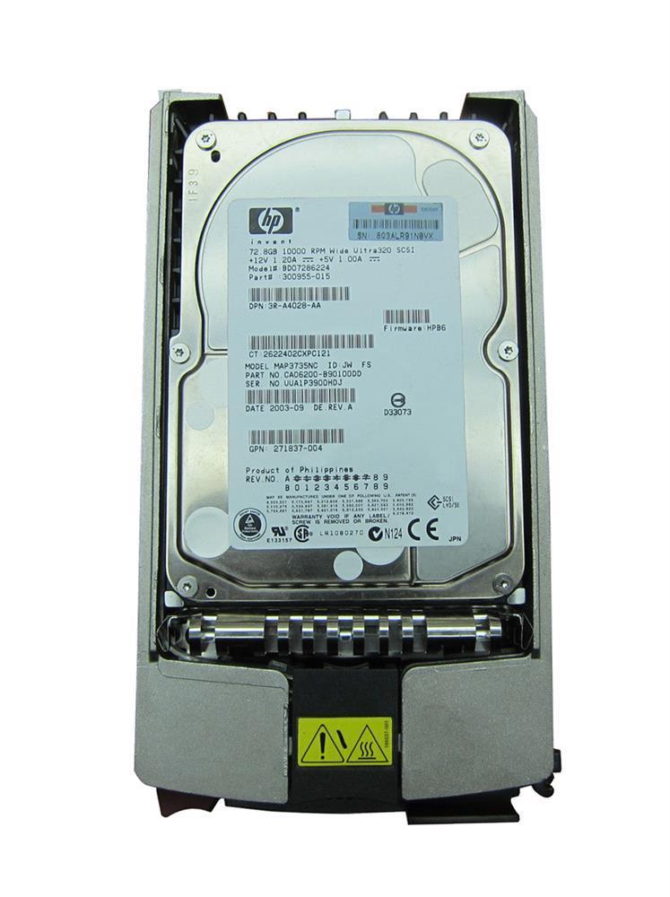 300955-015 HP 72.8GB 10000RPM Ultra-320 SCSI 80-Pin LVD Hot Swap 3.5-inch Internal Hard Drive