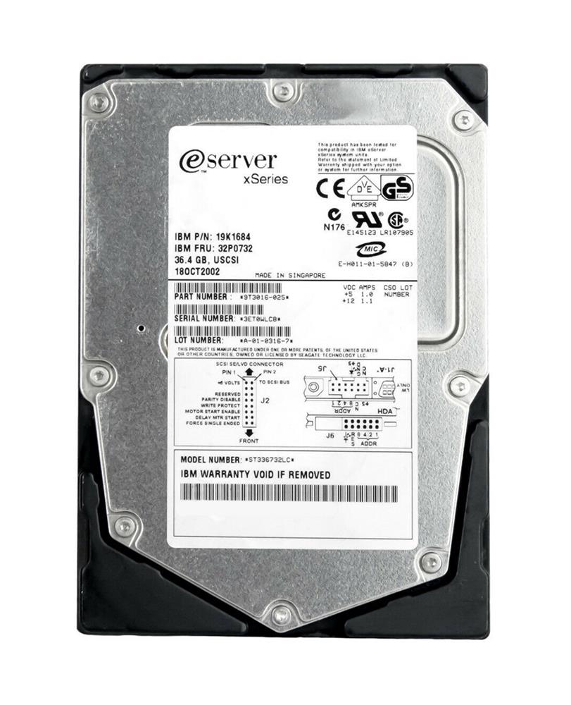 32P0732 IBM 36.4GB 15000RPM Ultra-320 SCSI 80-Pin Hot Swap 3.5-inch Internal Hard Drive