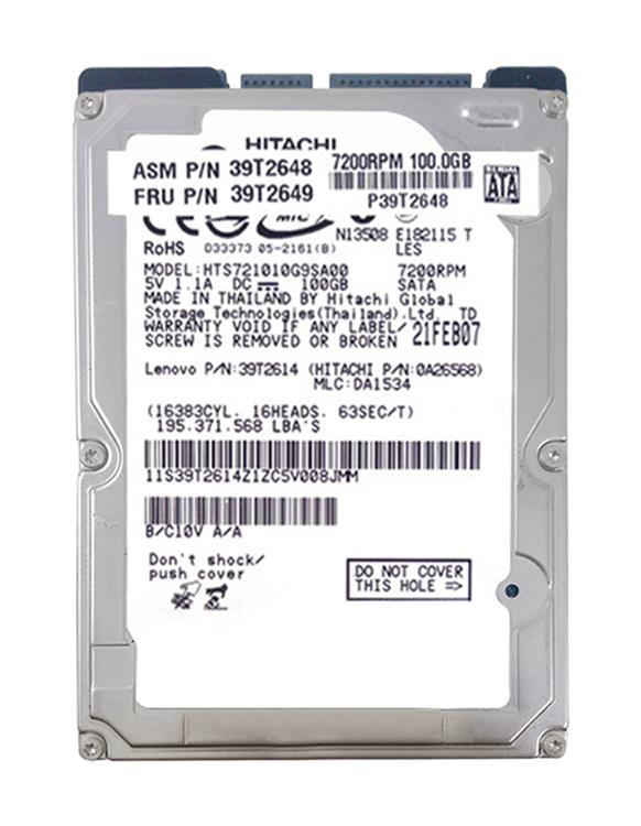 39T2648 IBM 100GB 7200RPM SATA 1.5Gbps 8MB Cache 2.5-inch Internal Hard Drive for ThinkPad