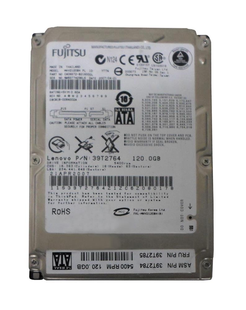 39T2764 IBM Lenovo 120GB 5400RPM SATA 1.5Gbps 8MB Cache 2.5-inch Internal Hard Drive for ThinkPad