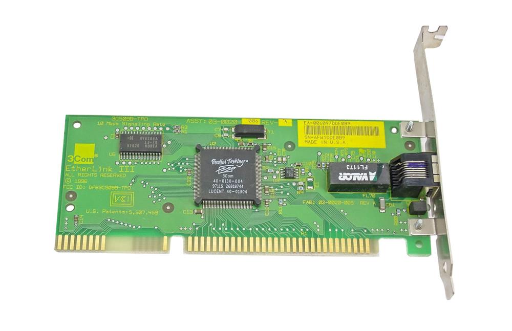 3C509B-TPO-10 3Com Etherlink Iii 10MBps 03-0020-000 Rev.b Isa Network Card 02-00