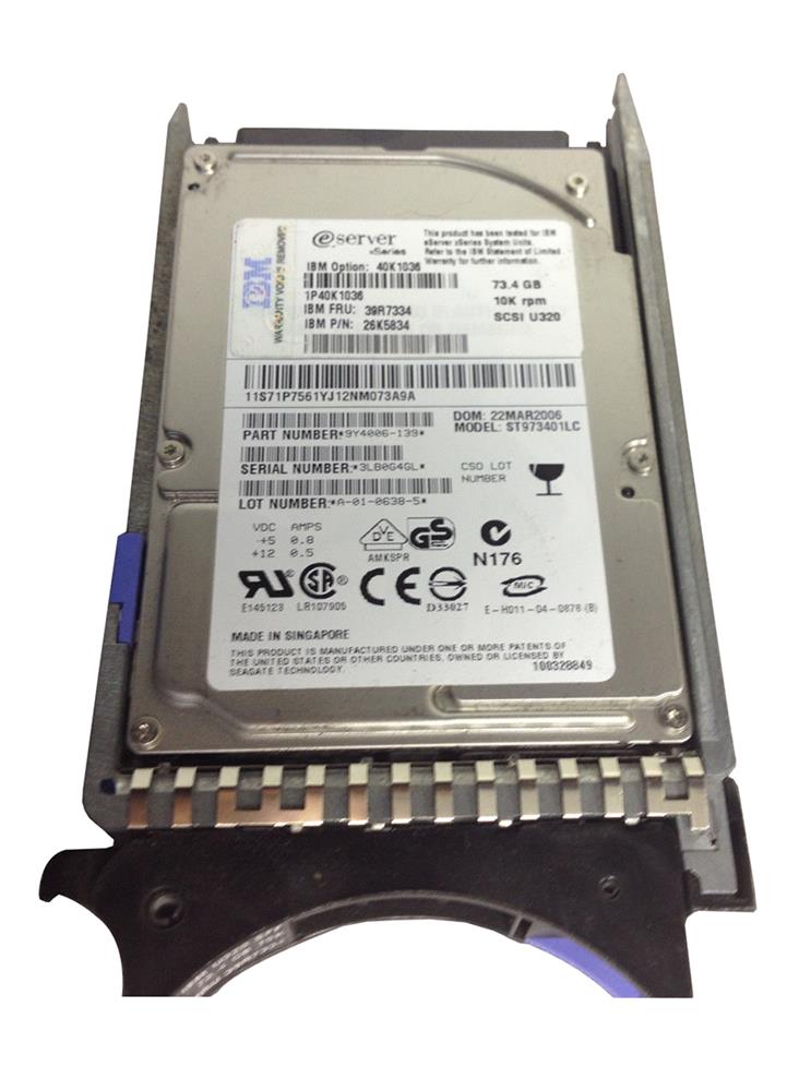 40K1036 IBM 73.4GB 10000RPM Ultra-320 SCSI 80-Pin Hot Swap 2.5-inch Internal Hard Drive