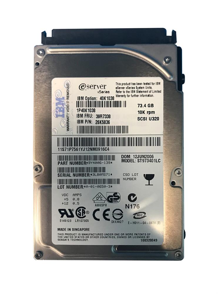 40K1038 IBM 73.4GB 10000RPM Ultra-320 SCSI 80-Pin 2.5-inch Internal Hard Drive for BladeCenter