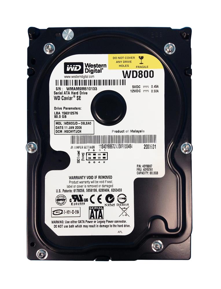 40Y8761 IBM 80GB 7200RPM SATA 1.5Gbps 8MB Cache 3.5-inch Internal Hard Drive