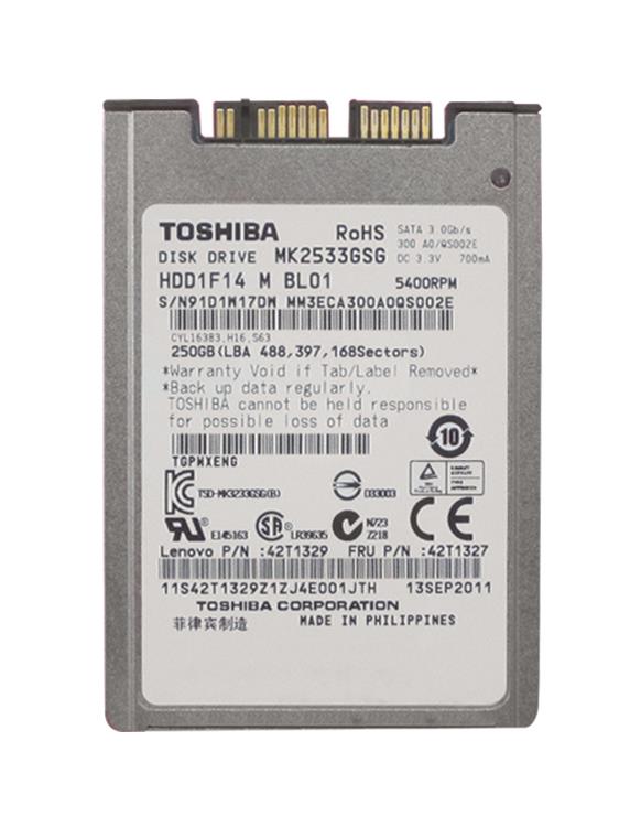 42T1327 Lenovo 250GB 5400RPM SATA 3Gbps 16MB Cache 1.8-inch Internal Hard Drive