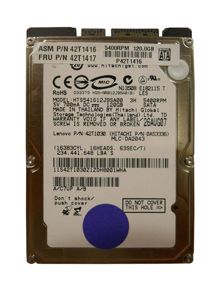 42T1417 IBM Lenovo 120GB 5400RPM SATA 1.5Gbps 8MB Cache 2.5-inch Internal Hard Drive for ThinkPad R61 T61