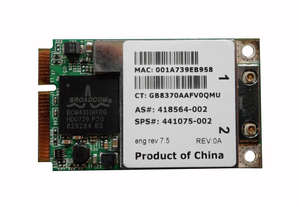 441075-291 HP Broadcom 4311ag Wireless Lan 802.11a/b/g Mini PCi Adapter Card