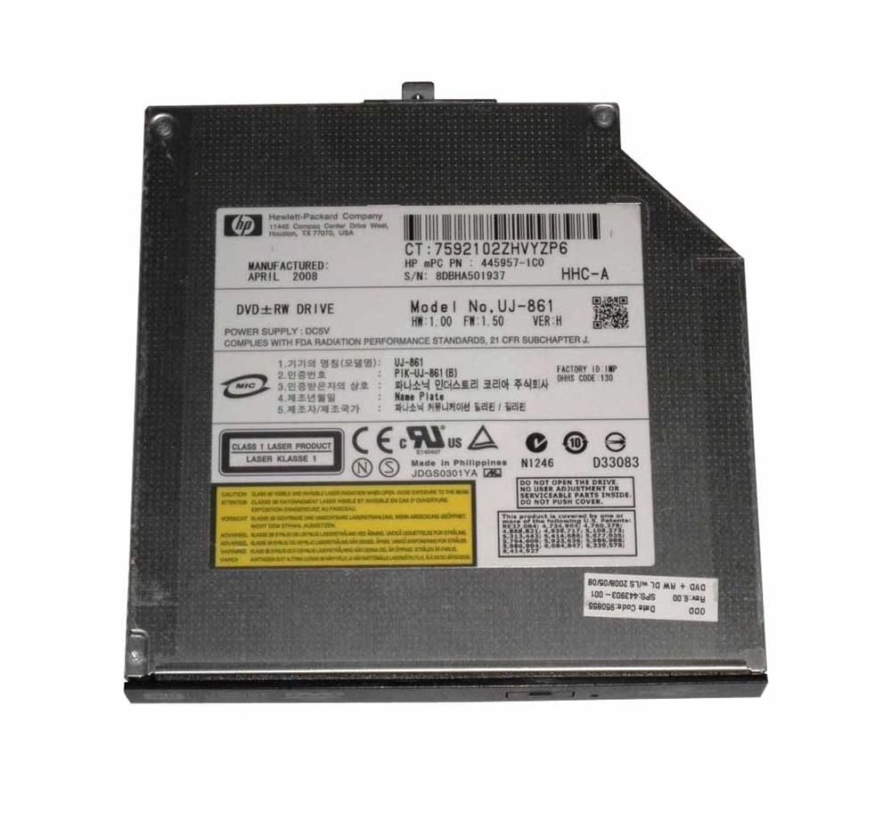 443903-001 HP 8X DVD+/-RW SuperMulti Dual Layer LightScribe Slimline Internal Optical Drive for 6710p/8510w/8510p Notebooks