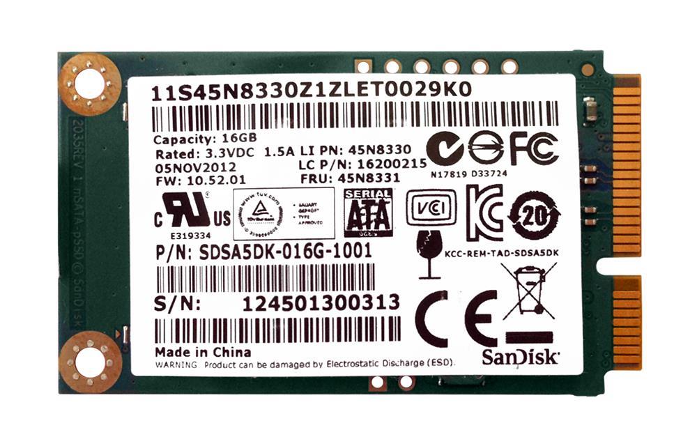 45N8331-02 Lenovo U100 Series 16GB SATA 6Gbps mSATA Internal Solid State Drive by SanDisk for ThinkPad X230i