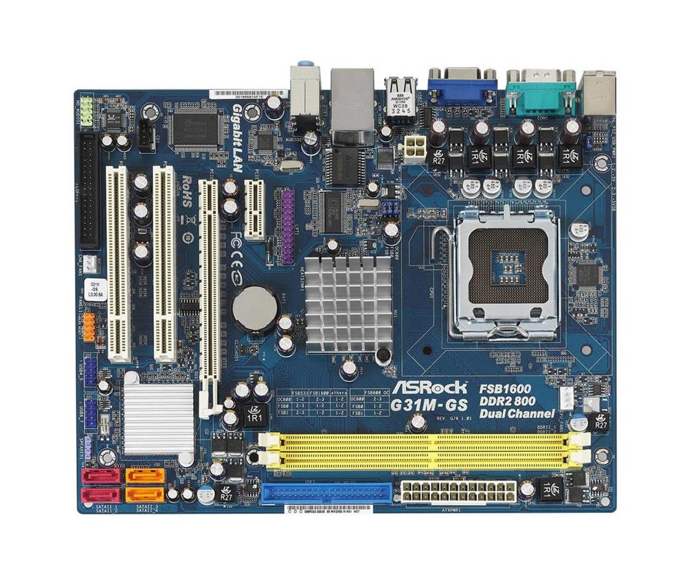 4711140872902 ASRock G31M-GS Socket LGA 775 Intel G31 + ICH7 Chispet Core 2 Extreme/ Core 2 Quad/ Core 2 Duo/ Pentium Dual-Core/ Celeron Dual-Core Processors Support DDR2 2x DIMM 4x SATA2 3.0Gb/s Micro-ATX Motherboard (Refurbished)
