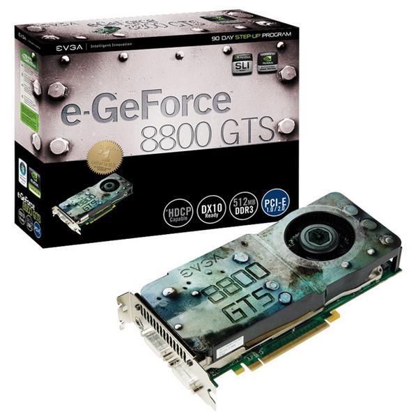 512-P3-E841-AR EVGA e-GeForce 8800 GTS 512MB DDR3 Dual DVI/ HDTV PCI-Express 2.0 Video Graphics Card