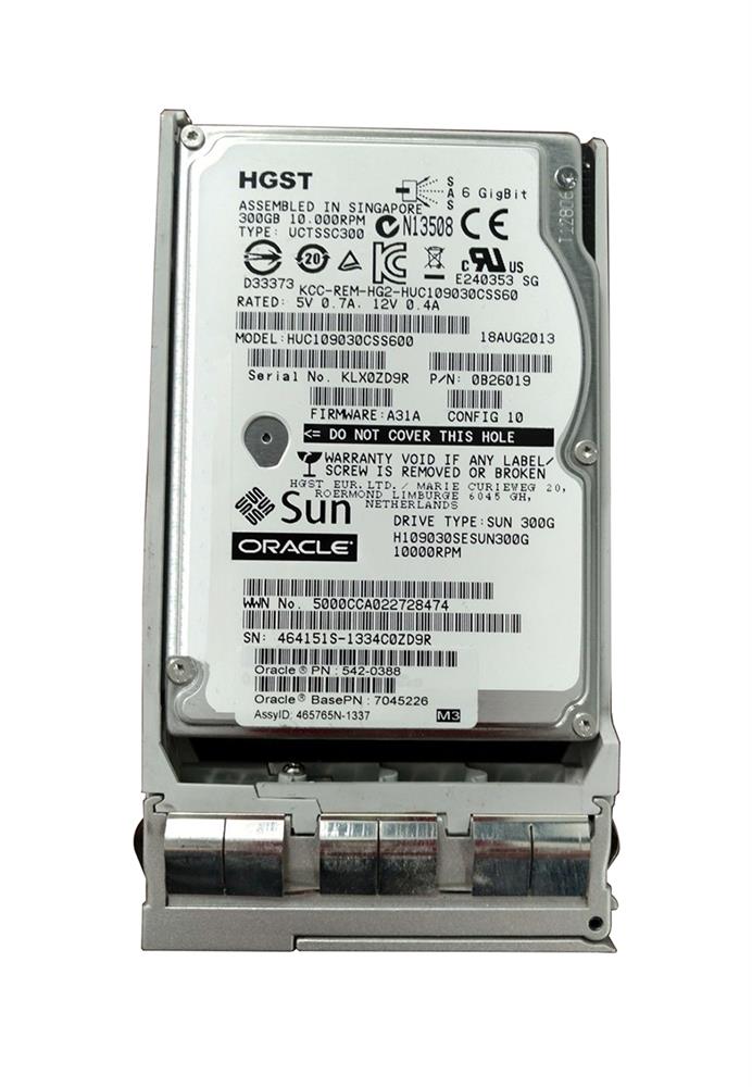542-0388 Sun 300GB 10000RPM SAS 6Gbps Hot Swap 64MB Cache 2.5-inch Internal Hard Drive with Bracket for SPARC T3 and T4 Server