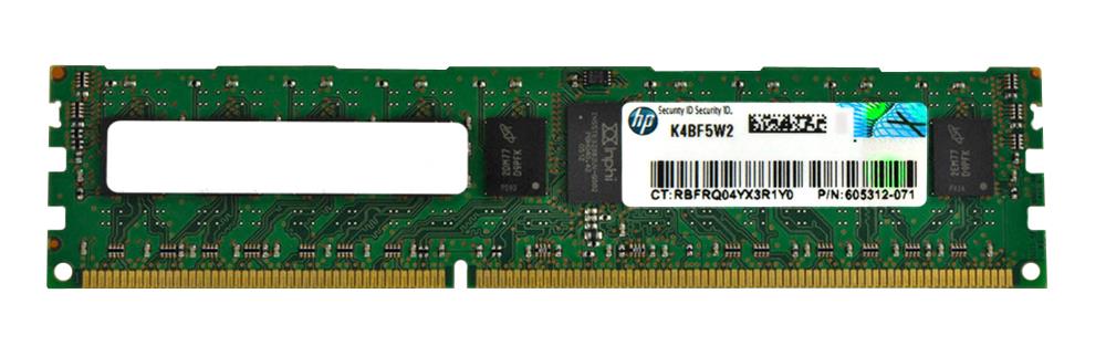 605312-071 HP 4GB PC3-10600 DDR3-1333MHz ECC Registered CL9 240-Pin DIMM 1.35V Low Voltage Single Rank Memory Module