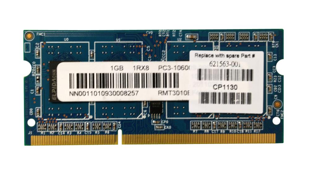 621563-001 HP 1GB PC3-10600 DDR3-1333MHz non-ECC Unbuffered CL9 204-Pin Shared SoDimm Memory Module