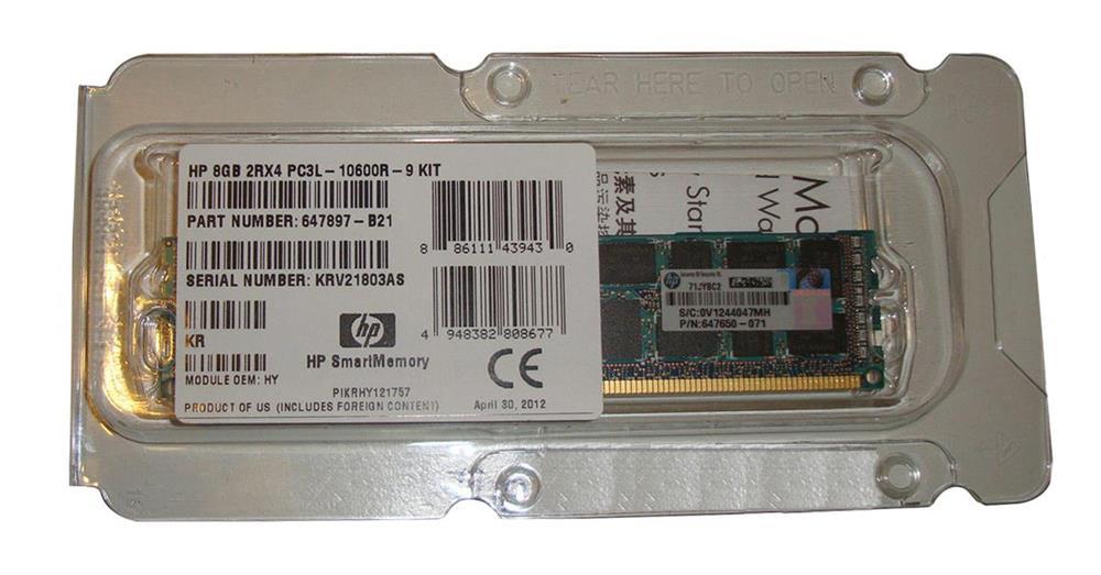 647897-B21 HP 8GB PC3-10600 DDR3-1333MHz ECC Registered CL9 240-Pin DIMM 1.35V Low Voltage Dual Rank Memory Module