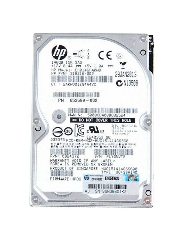652599-002 HP 146GB 15000RPM SAS 6Gbps Dual Port Hot Swap 2.5-inch Internal Hard Drive