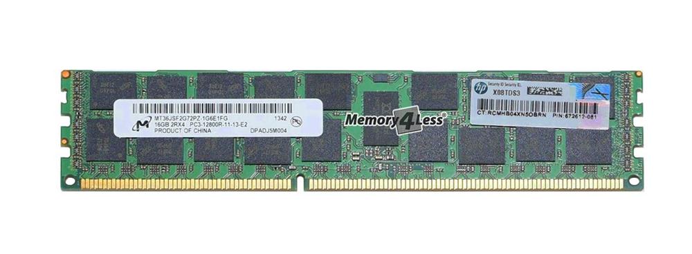 672612-081 HP 16GB PC3-12800 DDR3-1600MHz ECC Registered CL11 240-Pin DIMM Dual Rank Memory Module