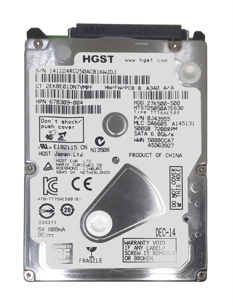 678309-004 HP 500GB 7200RPM SATA 6Gbps 32MB Cache 2.5-inch Internal Hard Drive