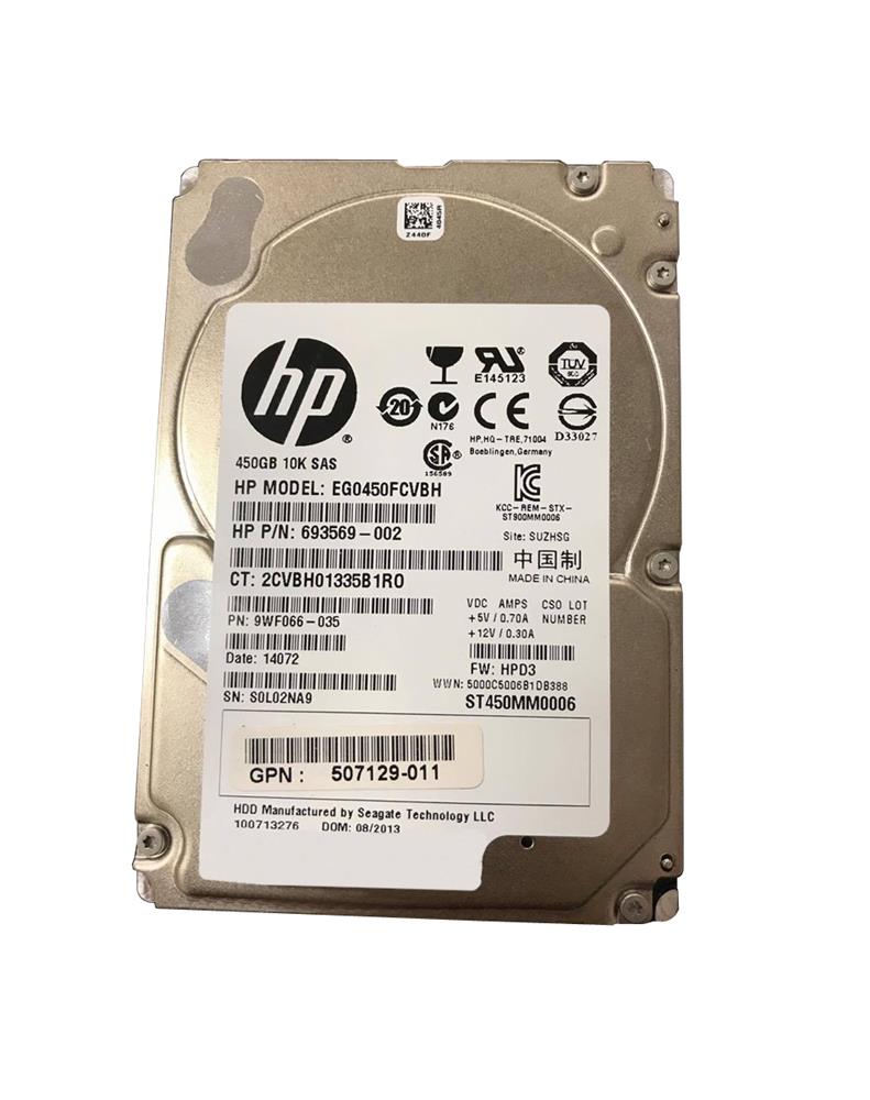 693569-002 HP 450GB 10000RPM SAS 6Gbps Dual Port Hot Swap 2.5-inch Internal Hard Drive