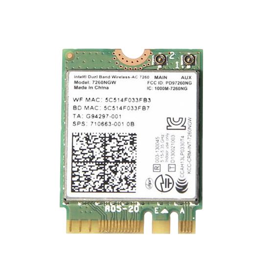 710663-001 HP Dual Band Wireless-AC 7260 Intel 802.11 ac (2x2) combination WiFi and BlueTooth 4.0