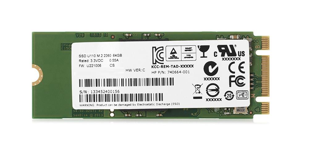 740664-001 HP 64GB MLC SATA 6Gbps M.2 2260 Internal Solid State Drive (SSD)