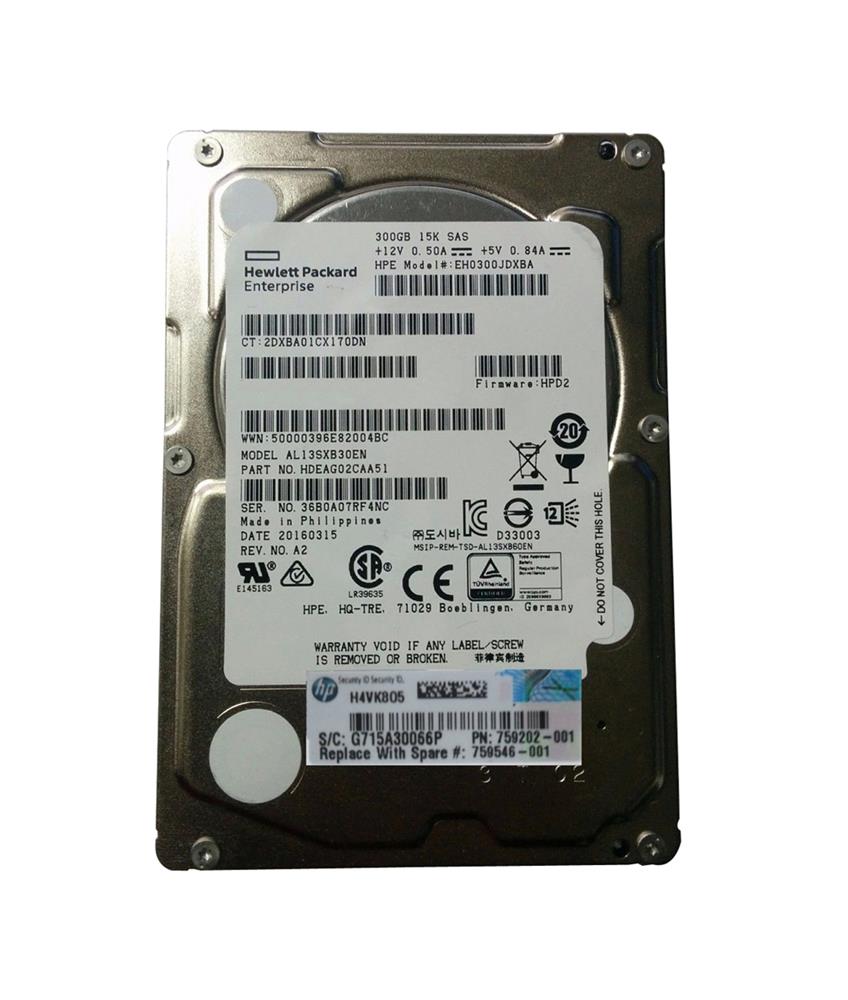 759546-001 HP 300GB 15000RPM SAS 12Gbps Hot Swap 2.5-inch Internal Hard Drive with Smart Carrier
