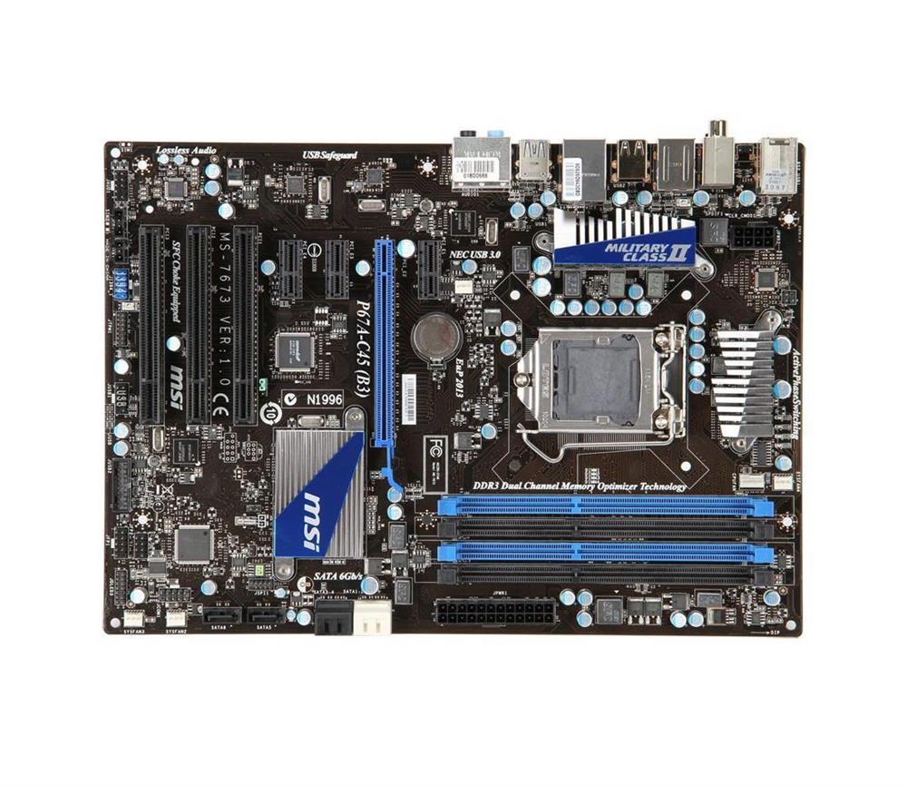 7681-041R MSI P67A-GD53 (B3) Socket LGA 1155 Intel P67 Chipset Core i7 / i5 / i3 Processors Support DDR3 4x DIMM 2x SATA 6.0Gb/s ATX Motherboard (Refurbished)