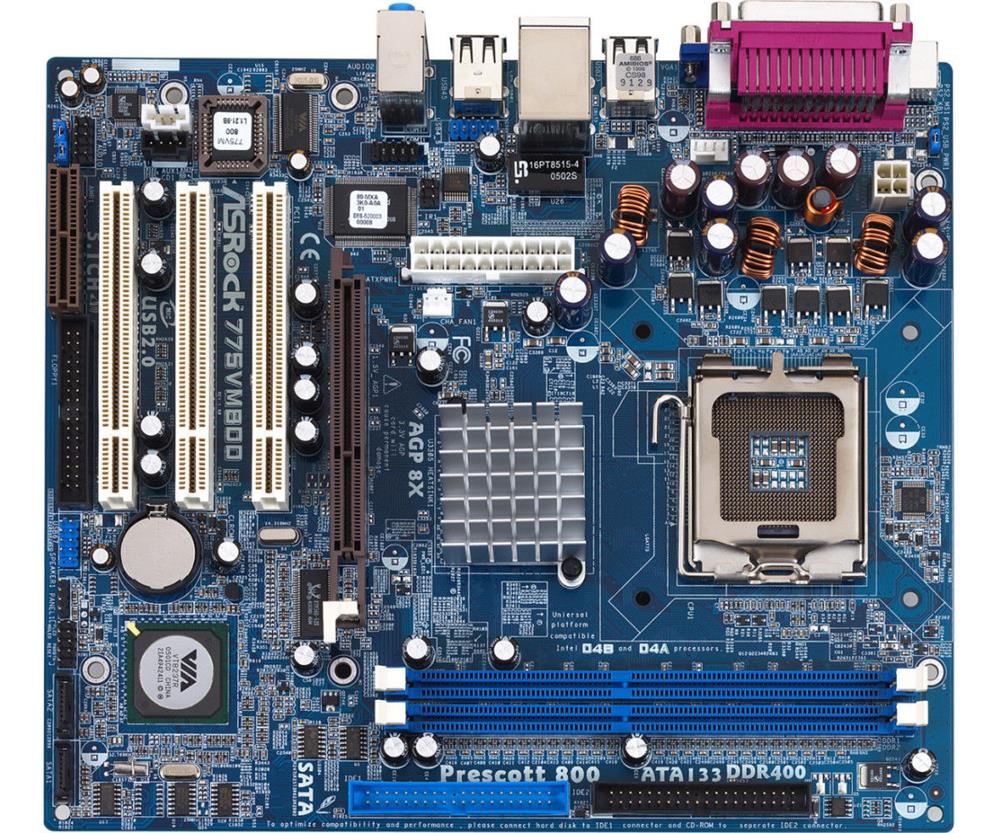 775VM800 ASRock Socket LGA 775 VIA P4M800 + 8237R Chipset Dual Core Exteme Edition/ Pentium D/ Pentium 4/ Celeron D Processors Support DDR 2x DIMM 2x SATA 1.5Gb/s Micro-ATX Motherboard (Refurbished)