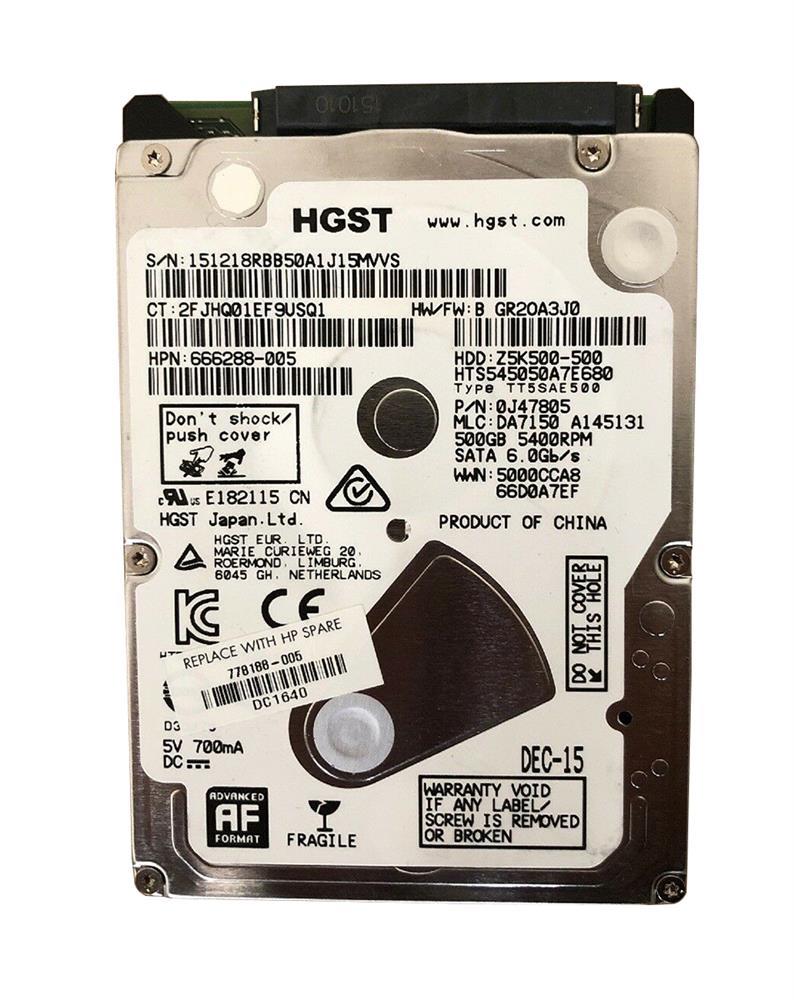 778186-005 HP 500GB 5400RPM SATA 3Gbps 2.5-inch Internal Hard Drive