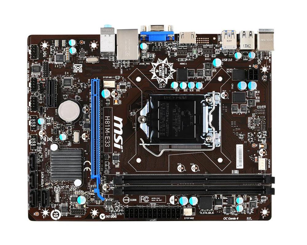 7817-040R MSI Intel H81 1150 DDR3 1066/1333/1600 2x DIMM Max 32GB 1x PCi Motherboard (Refurbished)