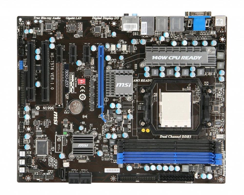 785G-E53 MSI Socket AM3 AMD 785G + SB710 Chipset AMD Phenom II X4/ Phenom II X3/ Phenom II X2/ AMD Athlon II X4/ Athlon II X3/ Athlon II X2 Processors Support DDR3 4x DIMM 5x SATA2 3.0Gb/s ATX Motherboard (Refurbished)