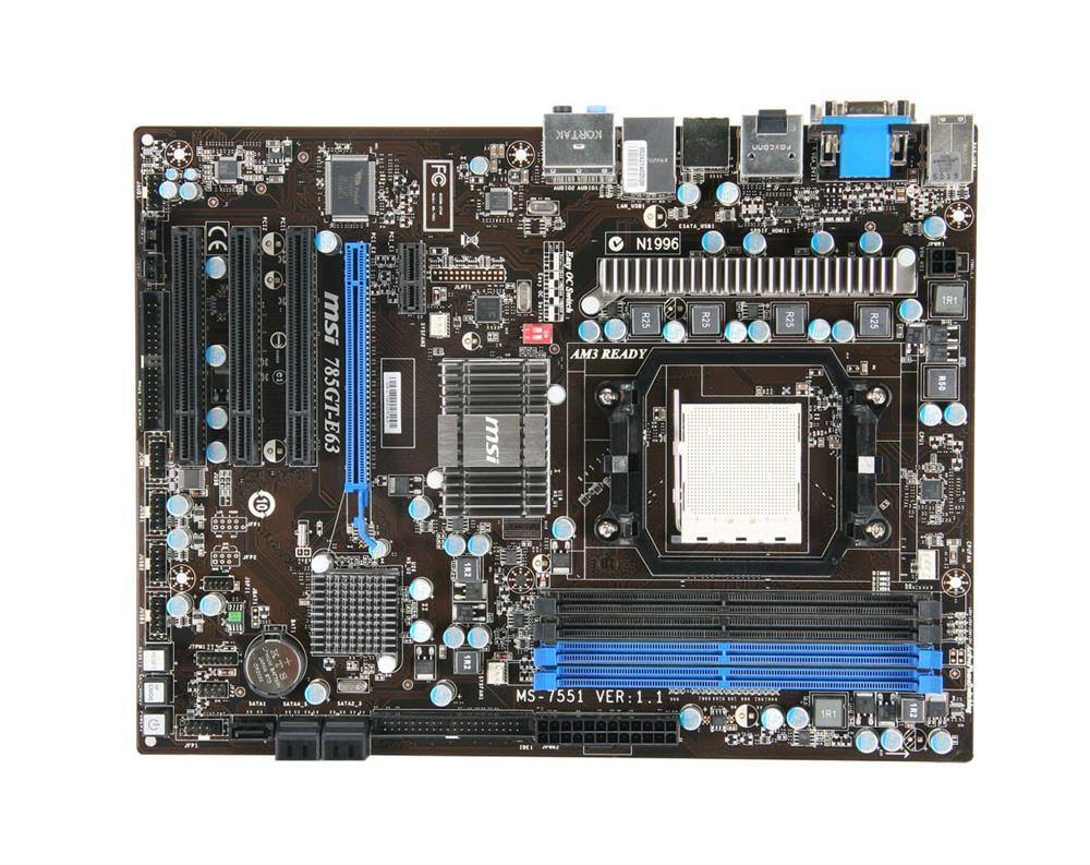 785GT-E63-A1 MSI Socket AM2+ AMD 785G + SB710 Chipset AMD Phenom II X4/ Phenom II X3/ Phenom II X2/ Phenom X4/ Phenom X3/ Phenom FX/ AMD Athlon 64 FX/ Athlon 64 X2 Processors Support DDR2 4x DIMM 5x SATA 3.0Gb/s ATX Motherboard (Refurbished)
