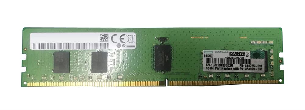 850879-001 HPE 8GB PC4-21300 DDR4-2666MHz Registered ECC CL19 288-Pin DIMM 1.2V Single Rank Memory Module