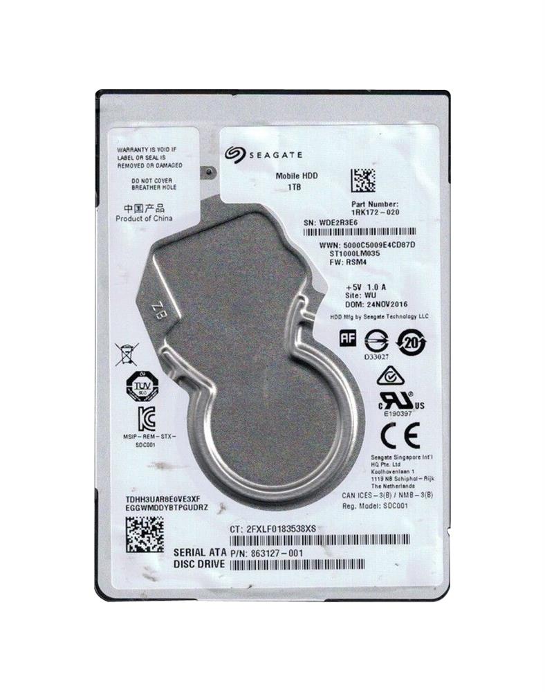 863127-001 HP 1TB 5400RPM SATA 6Gbps 128MB Cache 2.5-inch Internal Hard Drive
