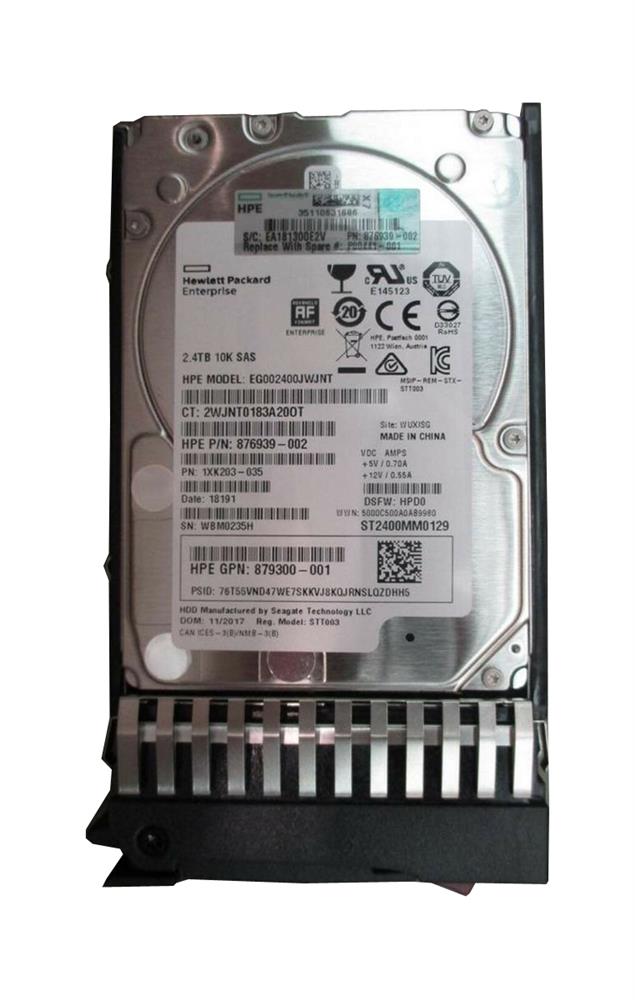876939-002 HPE 2.4TB 10000RPM SAS 12Gbps Dual Port Hot Swap (512e) 2.5-inch Internal Hard Drive with Smart Carrier
