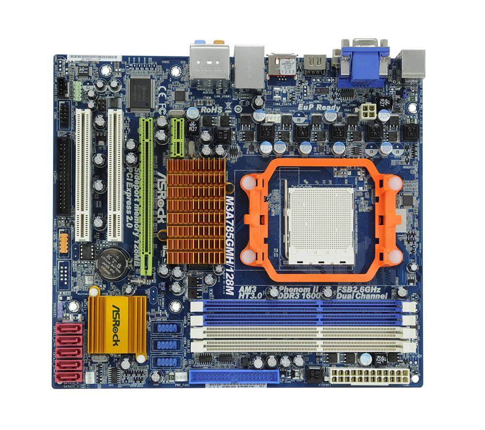 90-MXGBK0-A0UAYZ ASRock Socket AM3 AMD 785G + SB710 Chipset AMD Phenom II X6/ Phenom II X4/ Phenom II X3/ Phenom II X2/ AMD Athlon II X4/ Athlon II X3/ Athlon II X2/ AMD Sempron Processors Support DDR3 4x DIMM 5x SATA2 3.0Gb/s Micro-ATX Motherboard (Refurbished)