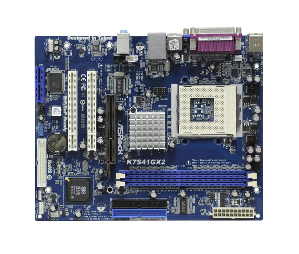 90-MXGDZ0-A0UAYZ ASRock K7S41GX2 Socket A SiS 741GX + 963L Chipset AMD Sempron/ Athlon/ Athlon XP/ Duron Processors Support DDR 2x DIMM 2 x ATA133 IDE Micro-ATX Motherboard (Refurbished)