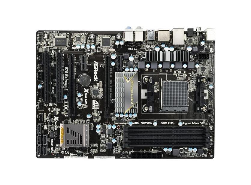90-MXGK60-A0UAYZ ASRock Socket AM3+ AMD 970 + SB950 Chipset AMD Phenom II X6/ II X4/ II X3/ II X2/ AMD Athlon II X4/ II X3/ II X2/ AMD Sempron Processors Support DDR3 4x DIMM 5x SATA3 6.0Gb/s ATX Motherboard (Refurbished)