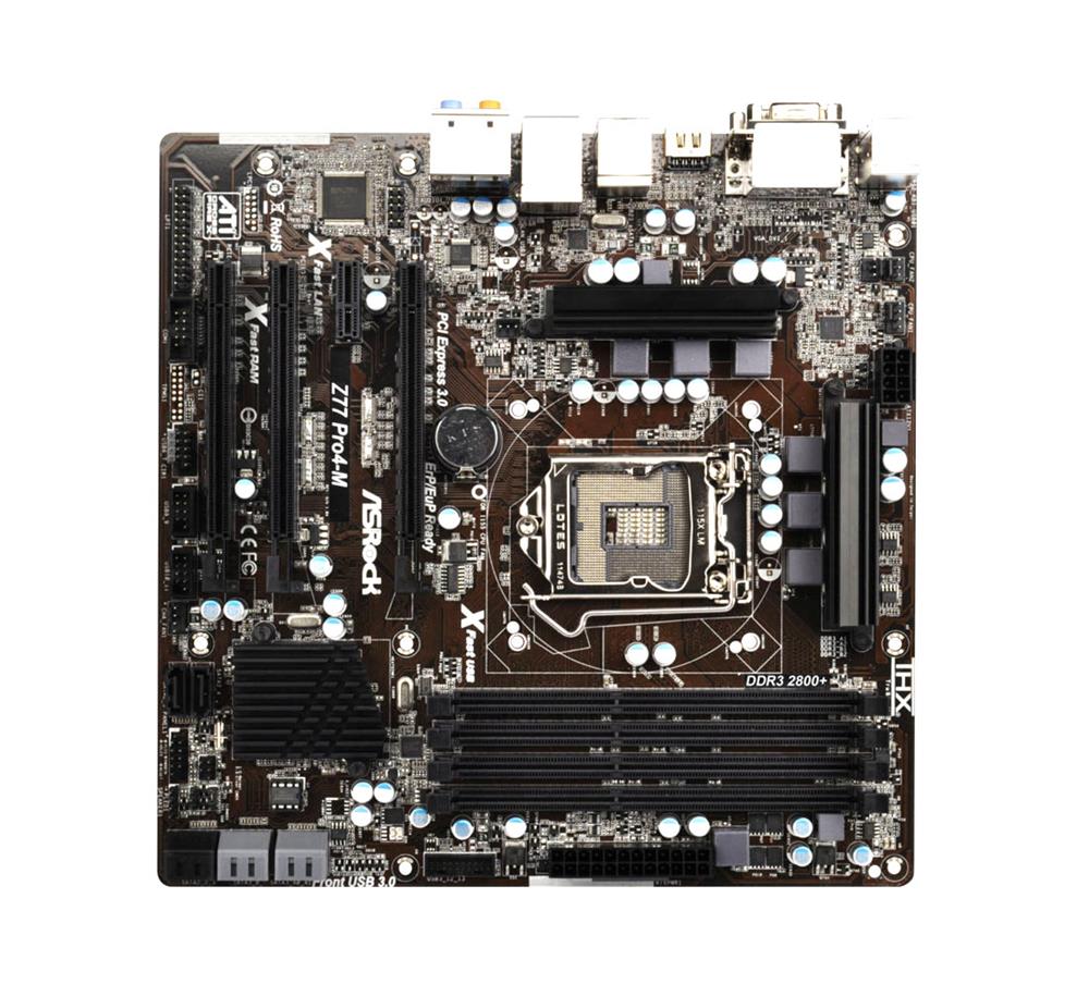 90-MXGM30-A0UAYZ ASRock Z77 Pro4-M Socket LGA 1155 Intel Z77 Chipset 3rd & 2nd Generation Core i7 / i5 / i3 / Pentium / Celeron / Xeon Processors Support DDR3 4x DIMM 2x SATA3 6.0Gb/s Micro-ATX Motherboard (Refurbished)