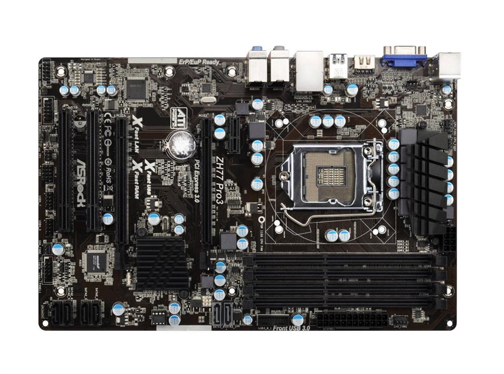 90-MXGN30-A0UAYZ ASRock ZH77 Pro3 Socket LGA 1155 Intel H77 Chipset 3rd/2nd Generation Core i7 / i5 / i3 / Pentium / Celeron / Xeon Processors Support DDR3 4x DIMM 2x SATA3 6.0Gb/s ATX Motherboard (Refurbished)
