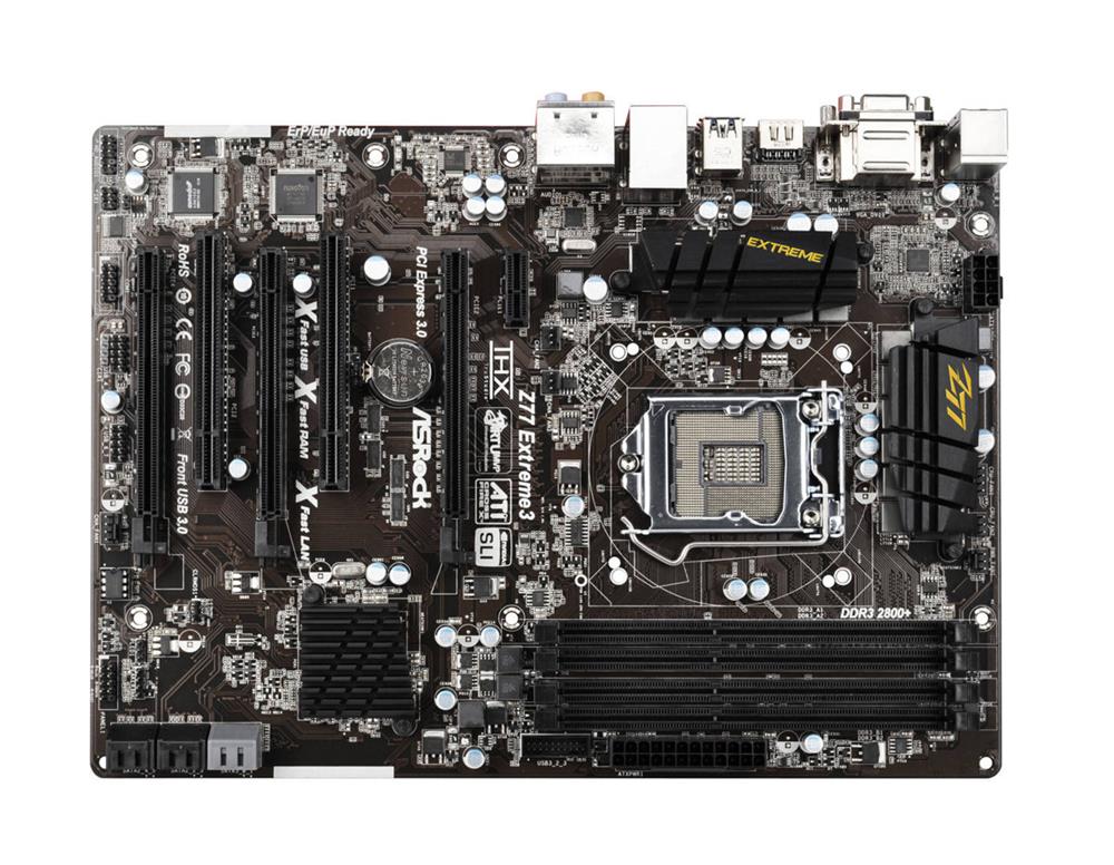90-MXGN60-A0UAYZ ASRock Z77 Extreme3 Socket LGA 1155 Intel Z77 Chipset 3rd & 2nd Generation Core i7 / i5 / i3 / Pentium / Celeron / Xeon Processors Support DDR3 4x DIMM 2x SATA3 6.0Gb/s ATX Motherboard (Refurbished)