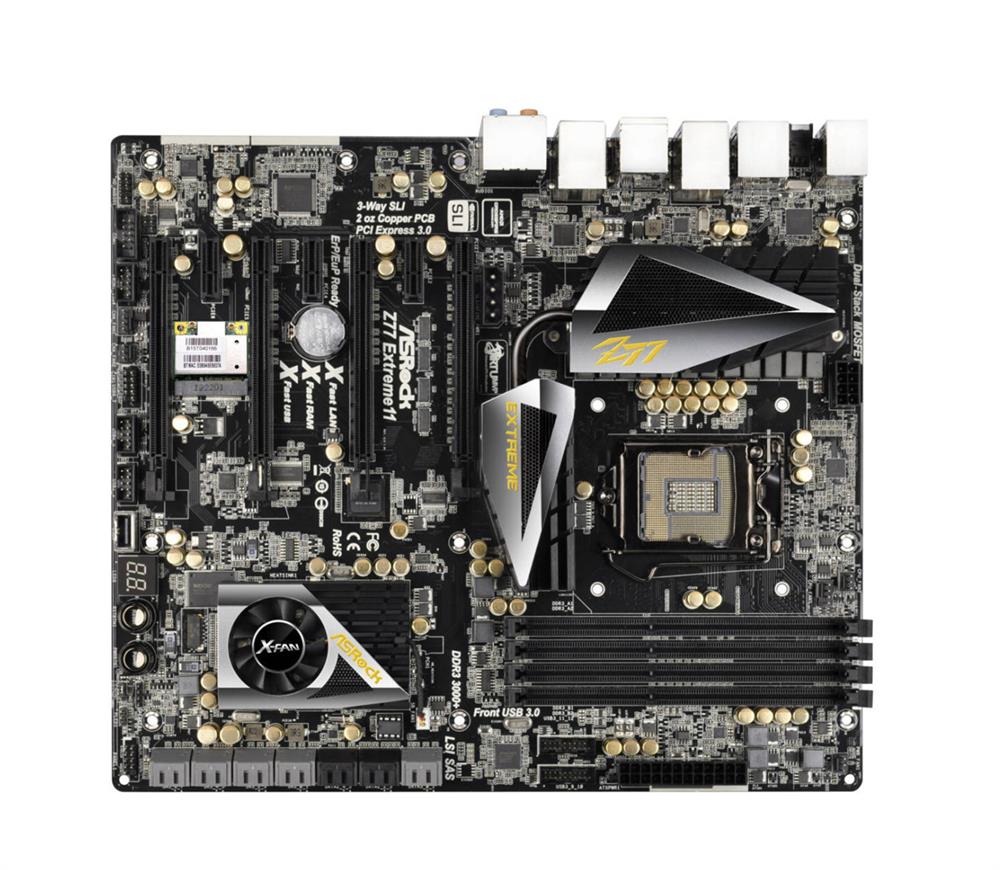 90-MXGNG0-A0UAYZ ASRock Z77 Extreme11 Socket LGA 1155 Intel Z77 Chipset 3rd & 2nd Generation Core i7 / i5 / i3 / Pentium / Celeron / Xeon Processors Support DDR3 4x DIMM 2x SATA3 6.0Gb/s E-ATX Motherboard (Refurbished)