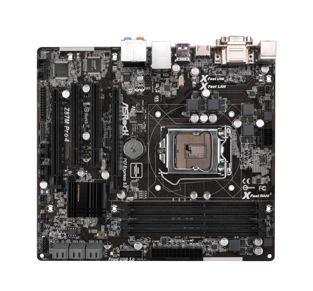 90-MXGPD0-A0UAYZ ASRock Z87M Pro4 Socket LGA 1150 Intel Z87 Chipset 4th & 4th Generation Core i7 / i5 / i3 / Pentium / Celeron Processors Support DDR3/DDR3L 4x DIMM 6x SATA3 6.0Gb/s Micro-ATX Motherboard (Refurbished)