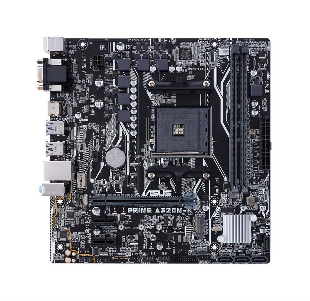 90MB0TV0-M0EAY0 ASUS PRIME A320M-K Socket AM4 AMD A320 Chipset AMD Ryzen/ 7th Generation A-Series/ Athlon Processors Support DDR4 2x DIMM 4x SATA 6.0Gb/s Micro-ATX Motherboard (Refurbished)