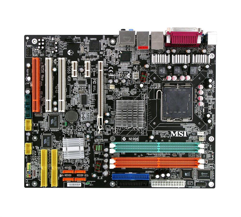 925XENEOPLAT MSI MS-7053 Socket LGA 775 Intel 925XE Express + ICH6R Chipset Intel Pentium 4/ Pentium 4 Extreme Edition Processors Support DDR2 4x DIMM 4x SATA 1.5Gb/s ATX Motherboard (Refurbished)